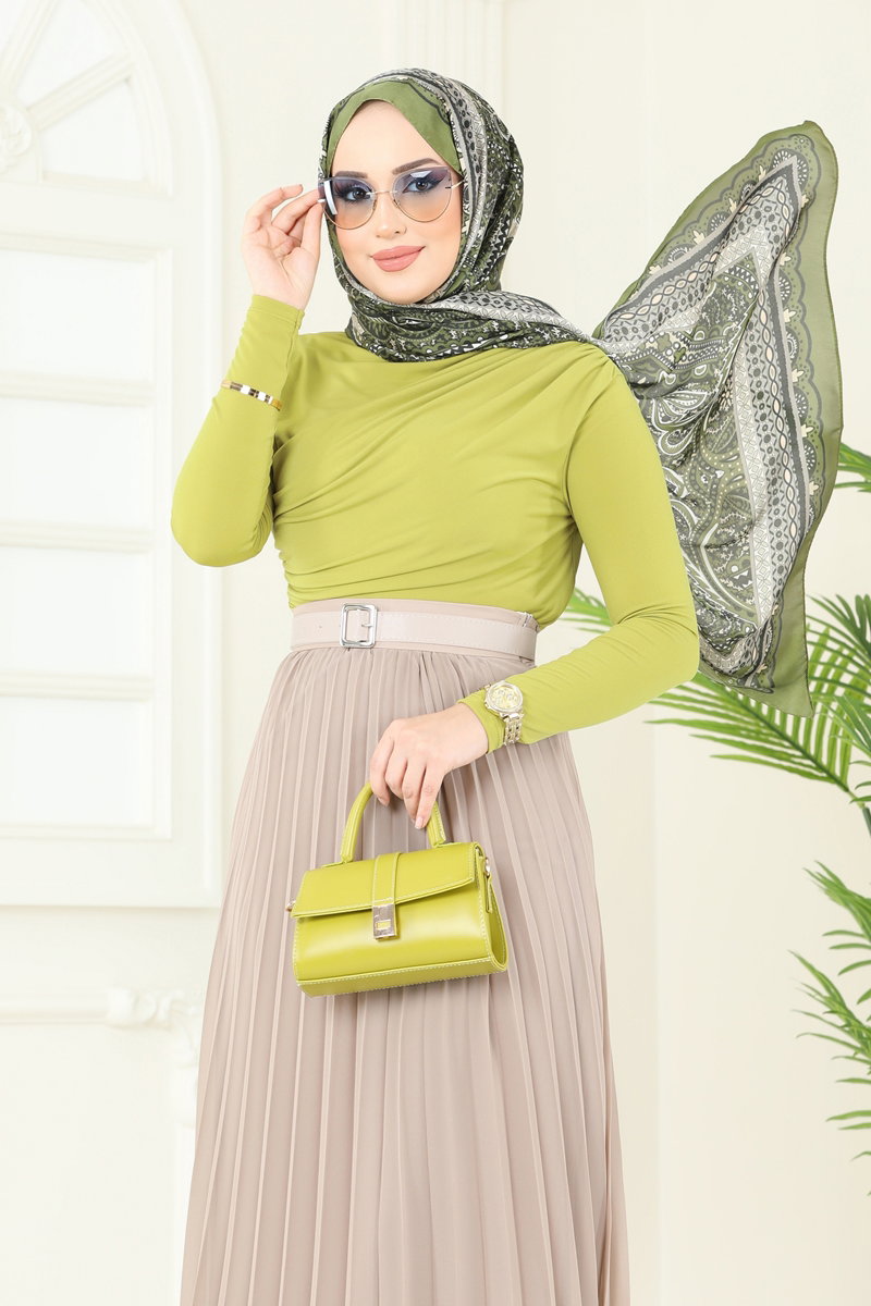 Draped Sandy Crepe Blouse - Olive