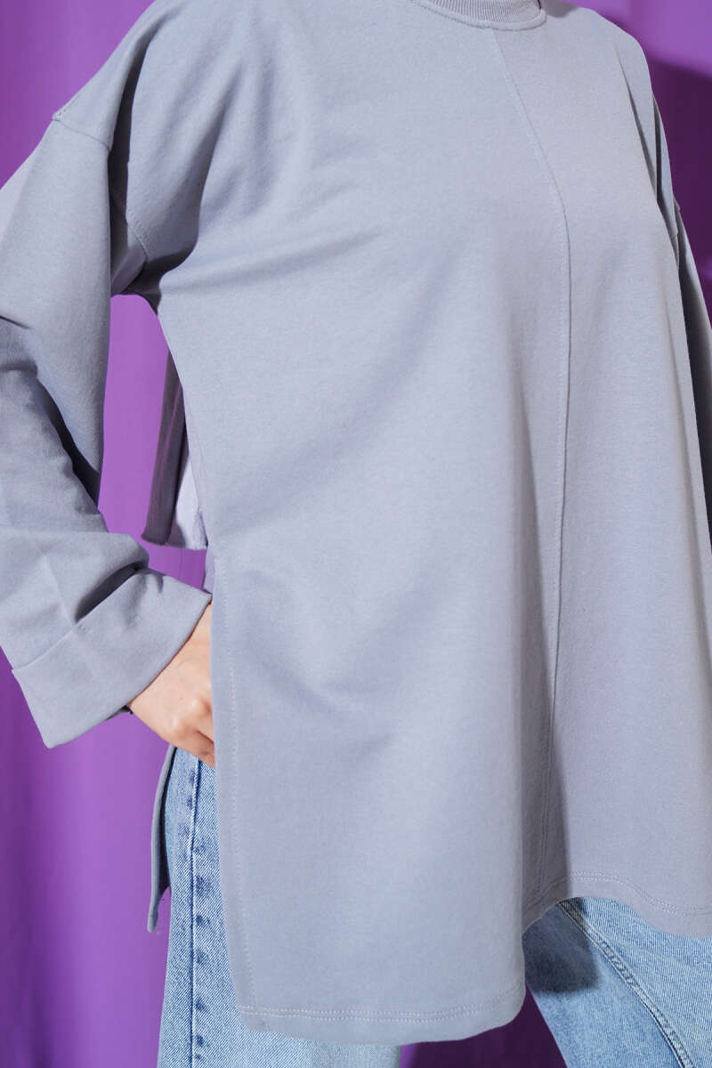 Tunic with Double Sleeves and Tie Cord - Slate Grey