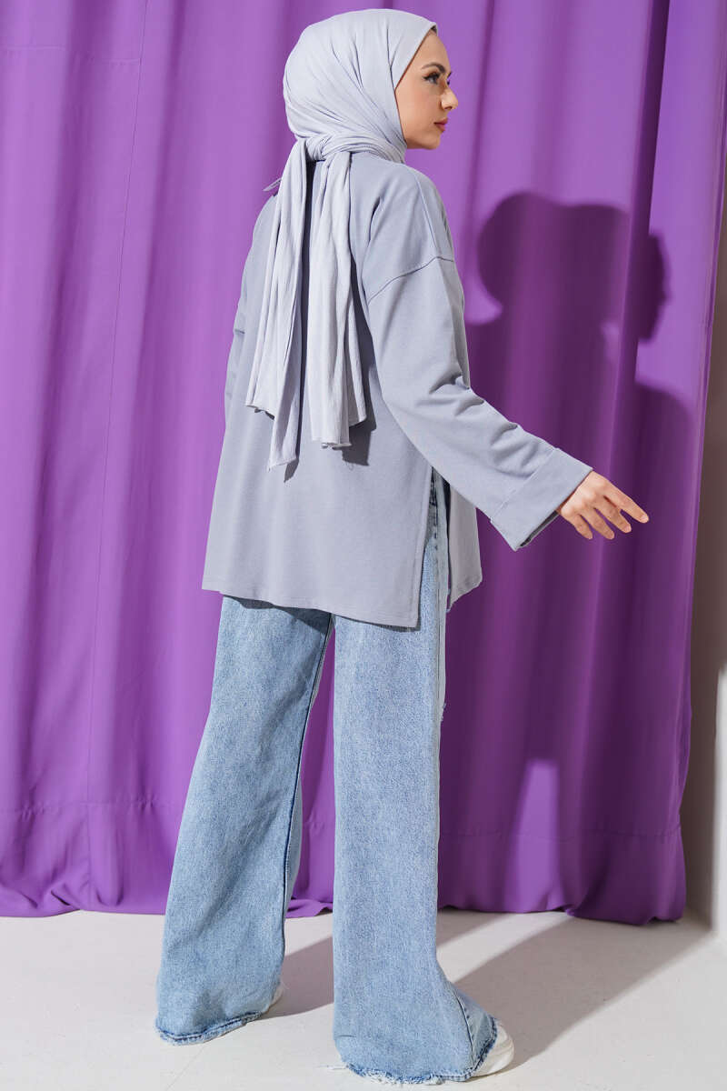 Tunic with Double Sleeves and Tie Cord - Slate Grey