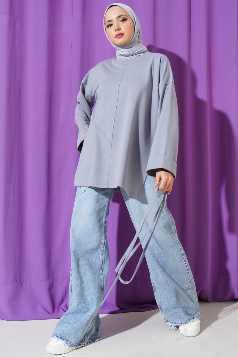 Tunic with Double Sleeves and Tie Cord - Slate Grey