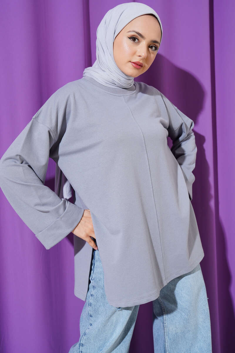Tunic with Double Sleeves and Tie Cord - Slate Grey