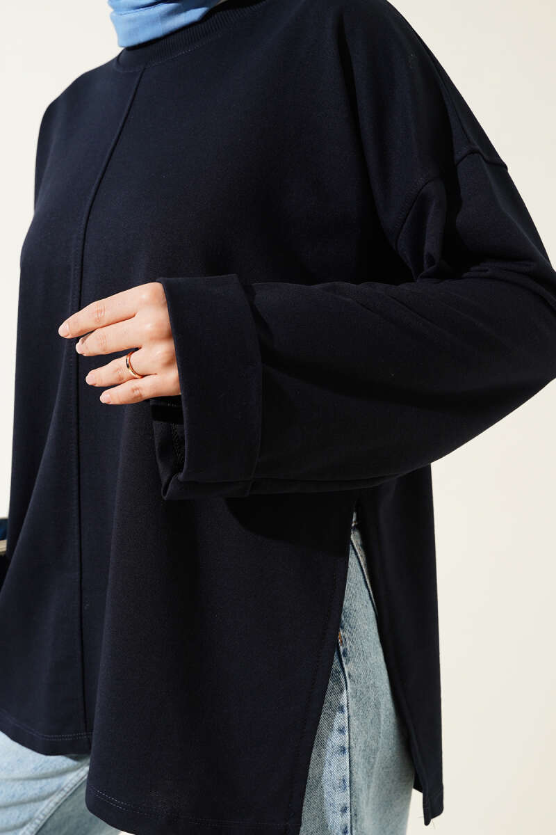 Tunic with Double Sleeves and Tie Cord - Navy