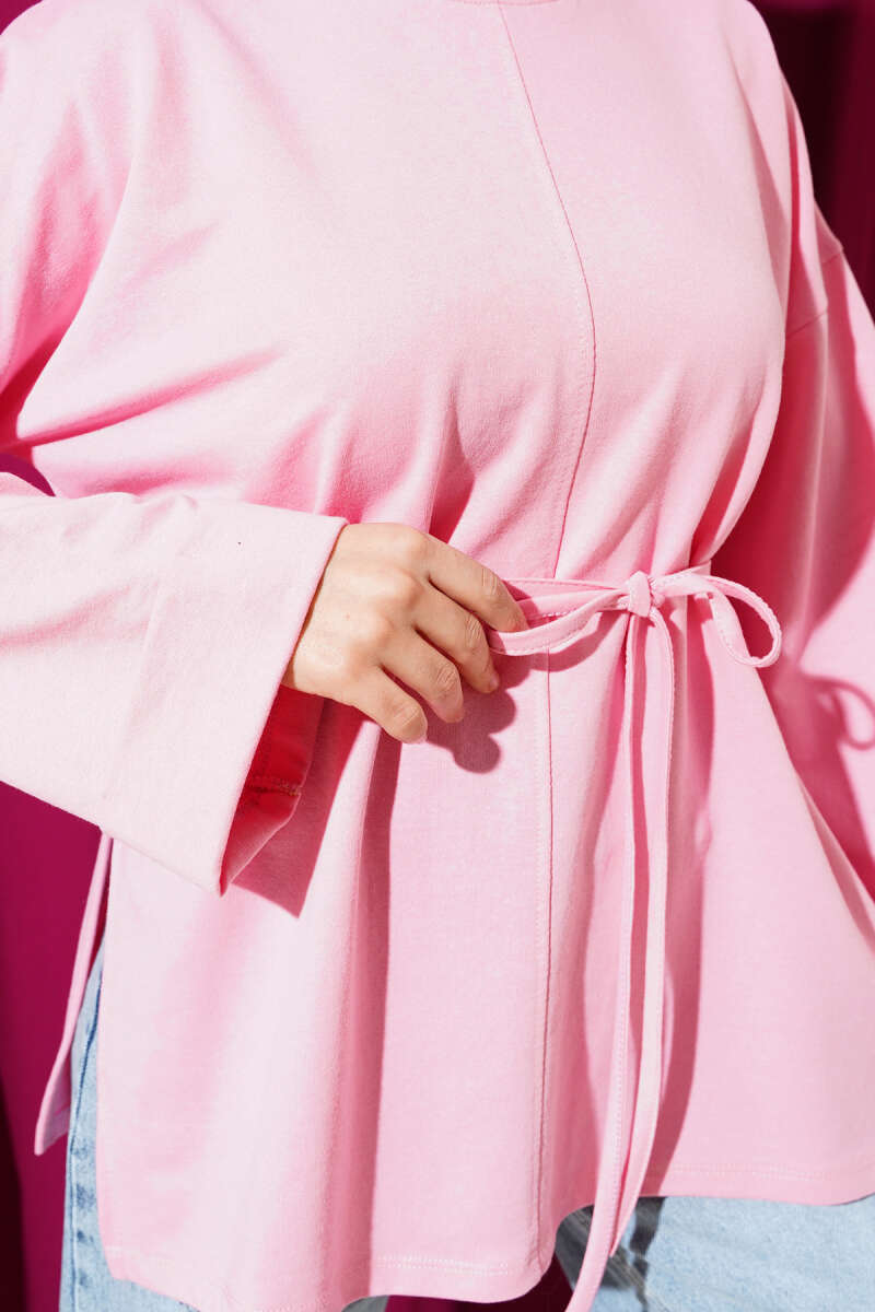 Tunic with Double Sleeves and Tie Cord - Pink