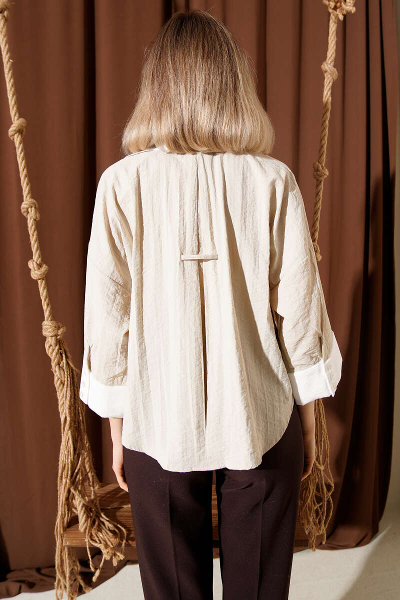 Short Oversized Double-Sleeve Shirt - Beige