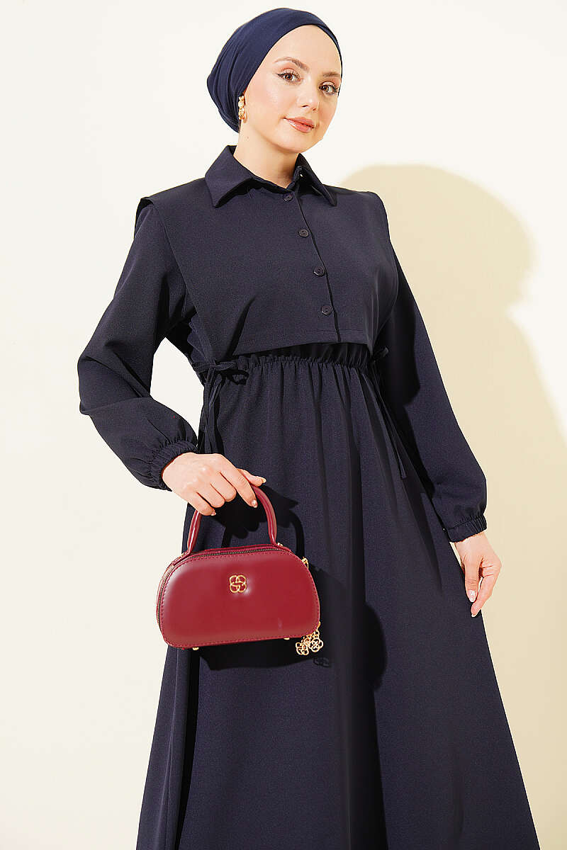Double-Knit Dress with Bolero and Elastic Waist - Navy