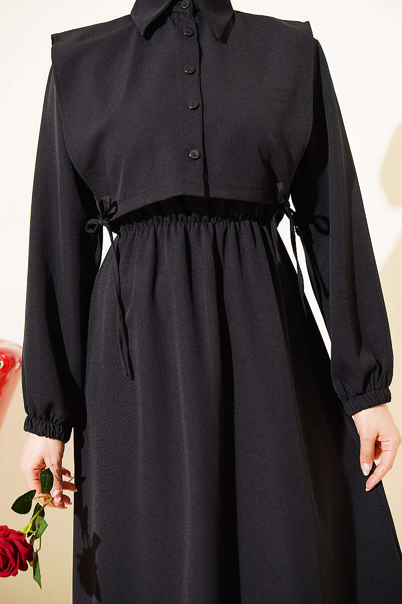 Double-Knit Dress with Bolero and Elastic Waist - Black
