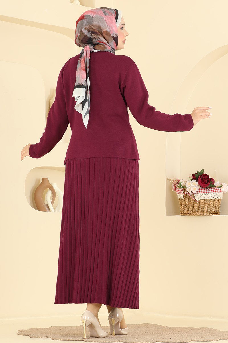 Knit Two-Piece Button Set - Burgundy