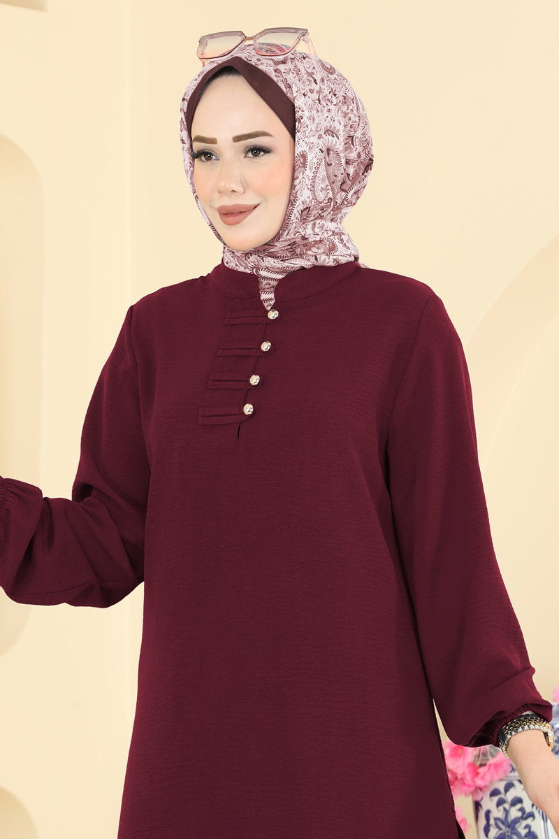 Button-Detail Aerobin Two-Piece Set - Burgundy
