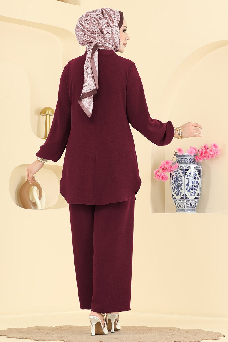 Button-Detail Aerobin Two-Piece Set - Burgundy