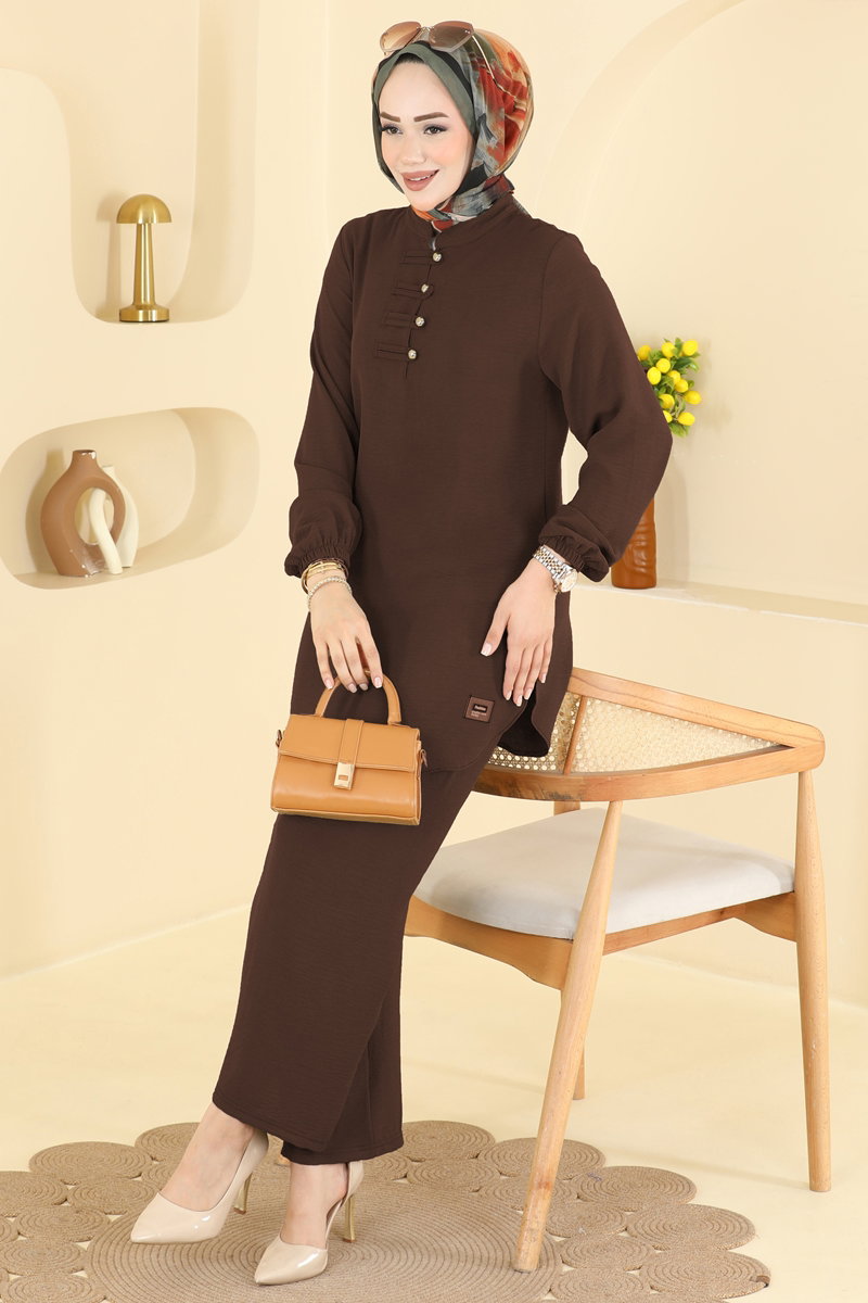 Button-Detail Aerobin Two-Piece Set - Brown