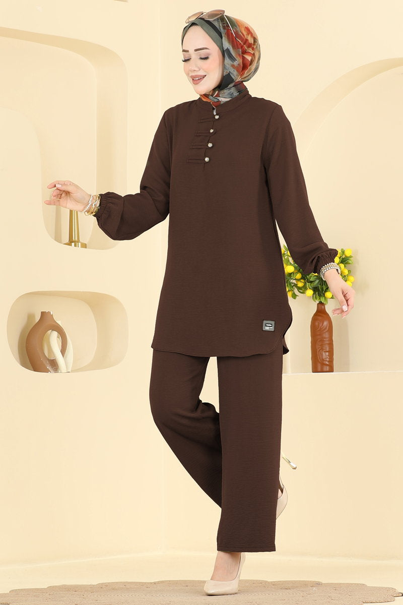 Button-Detail Aerobin Two-Piece Set - Brown