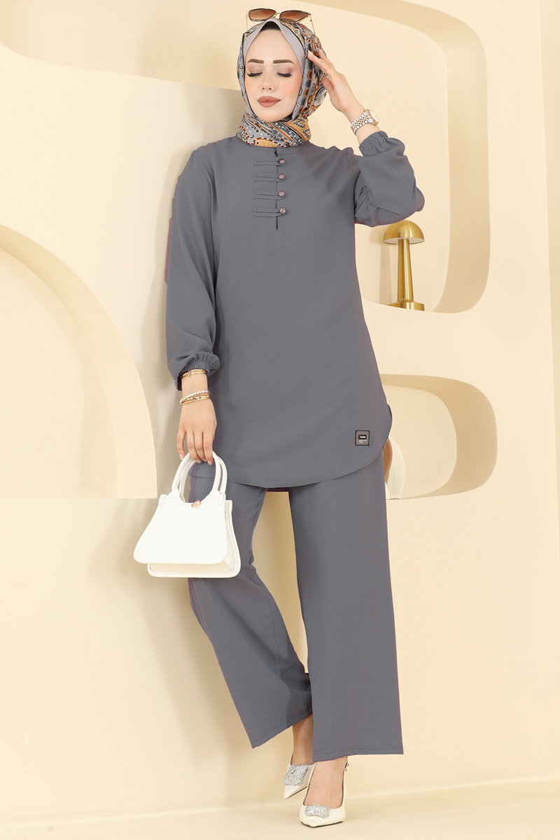 Button-Detail Aerobin Two-Piece Set - Dark Grey