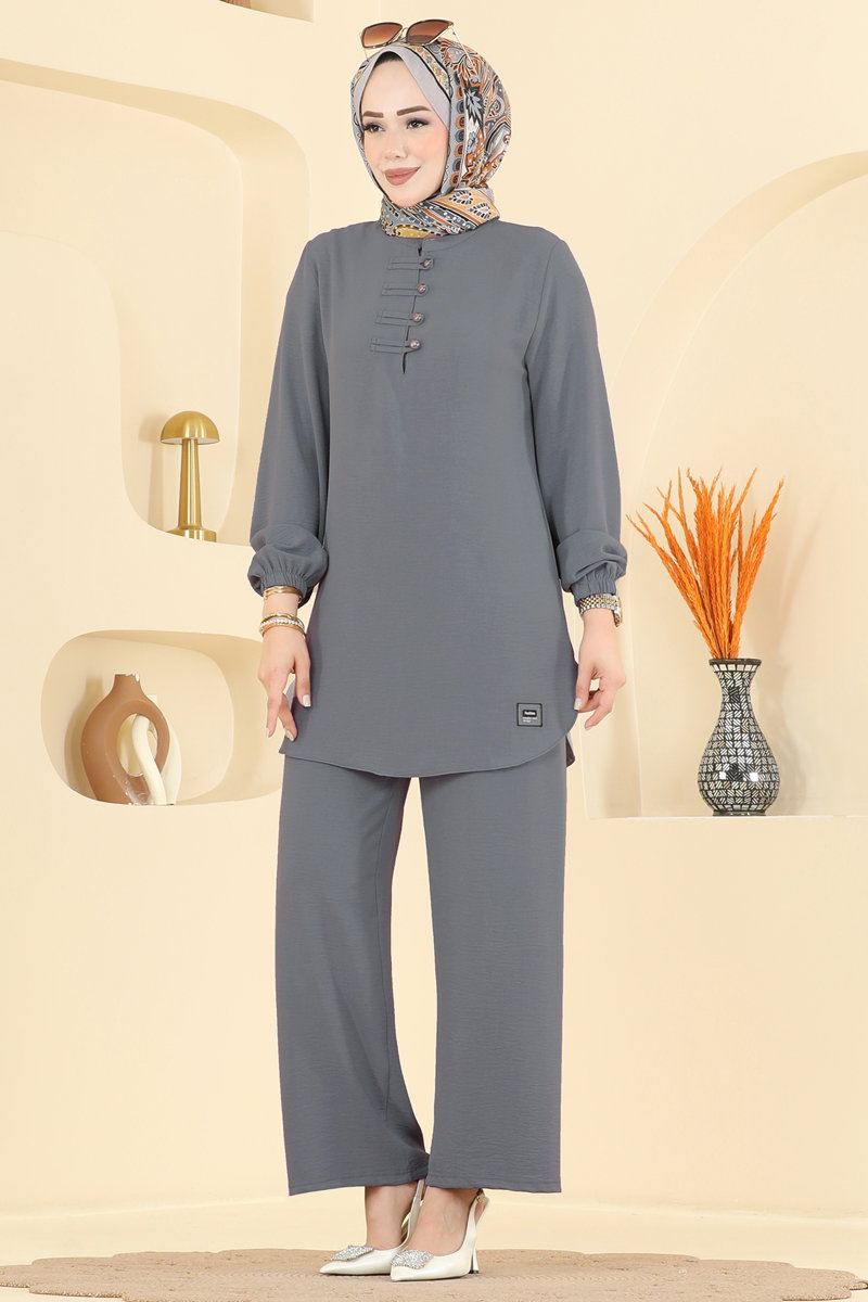 Button-Detail Aerobin Two-Piece Set - Dark Grey