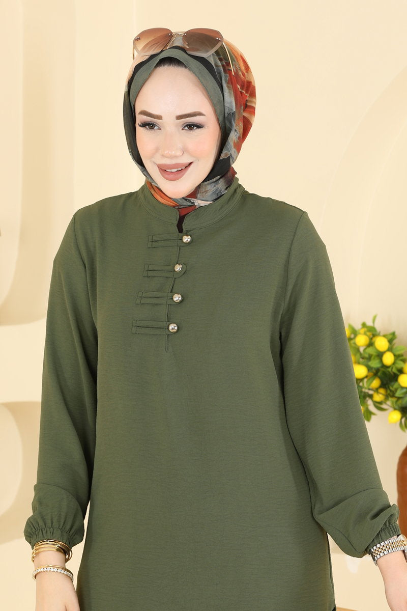 Button-Detail Aerobin Two-Piece Set - Dark Khaki