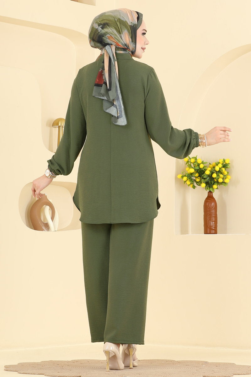 Button-Detail Aerobin Two-Piece Set - Dark Khaki
