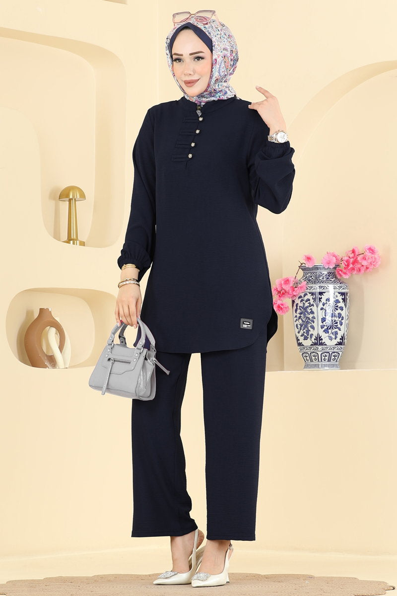 Button-Detail Aerobin Two-Piece Set - Dark Navy