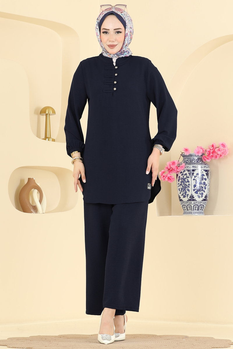 Button-Detail Aerobin Two-Piece Set - Dark Navy