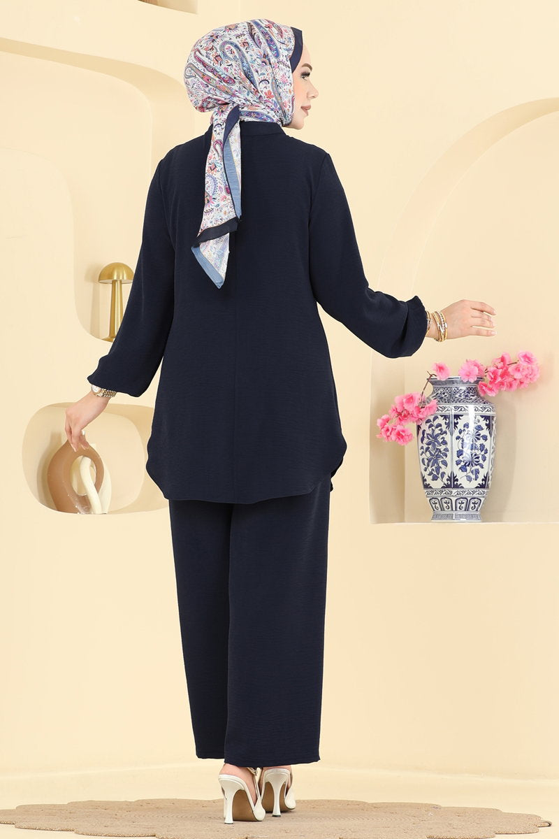 Button-Detail Aerobin Two-Piece Set - Dark Navy