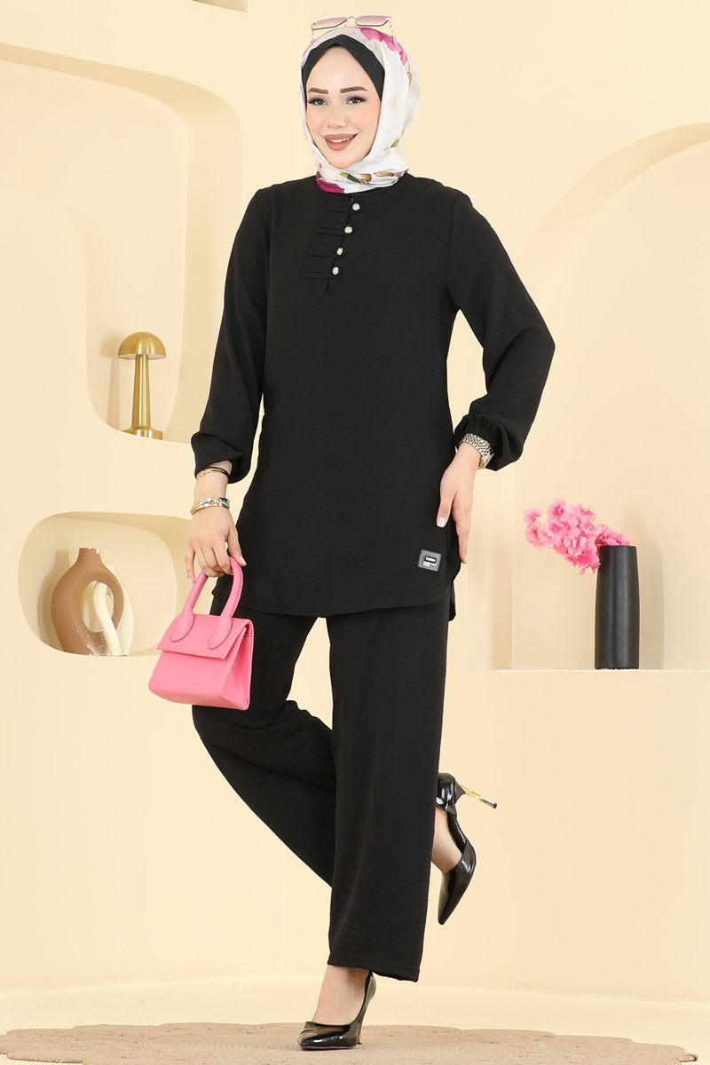 Button-Detail Aerobin Two-Piece Set - Black
