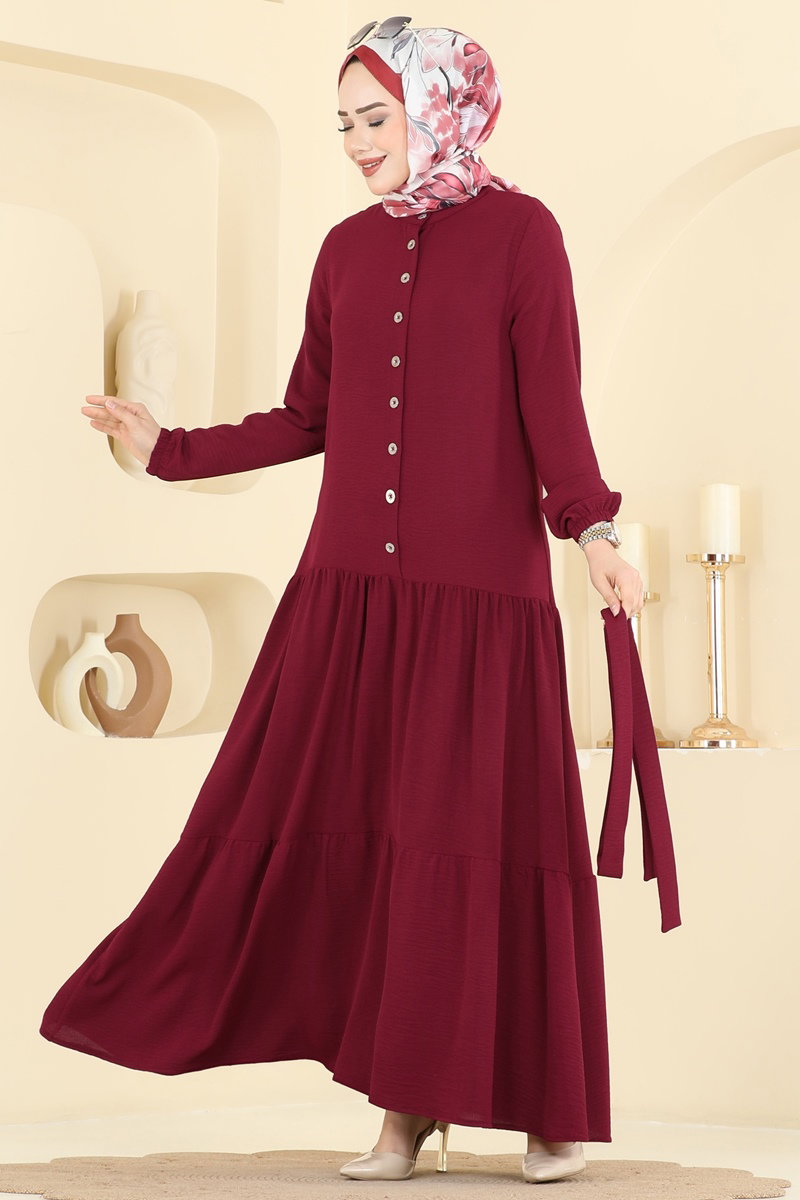 Aerobin Dress with Button Detail - Burgundy