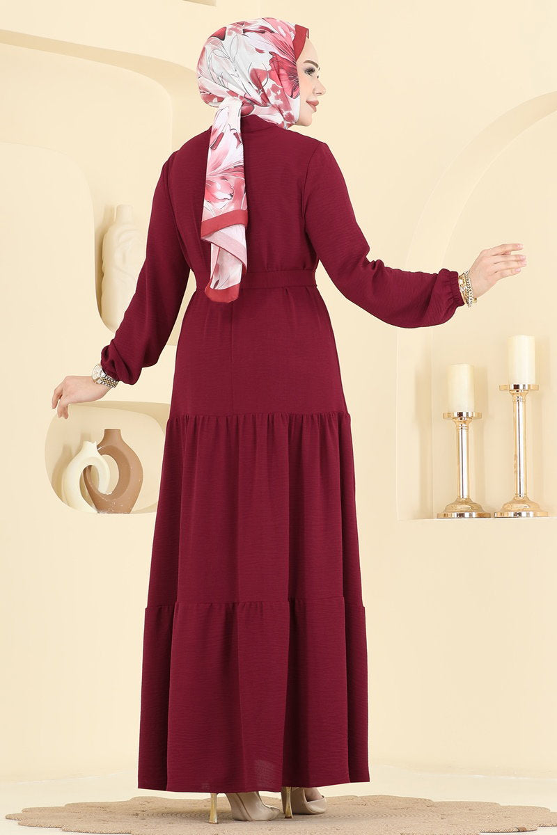 Aerobin Dress with Button Detail - Burgundy