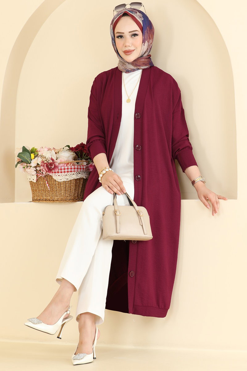 Aerobin Button Cardigan - Burgundy