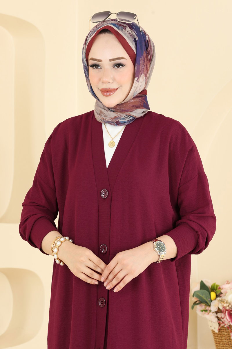 Aerobin Button Cardigan - Burgundy