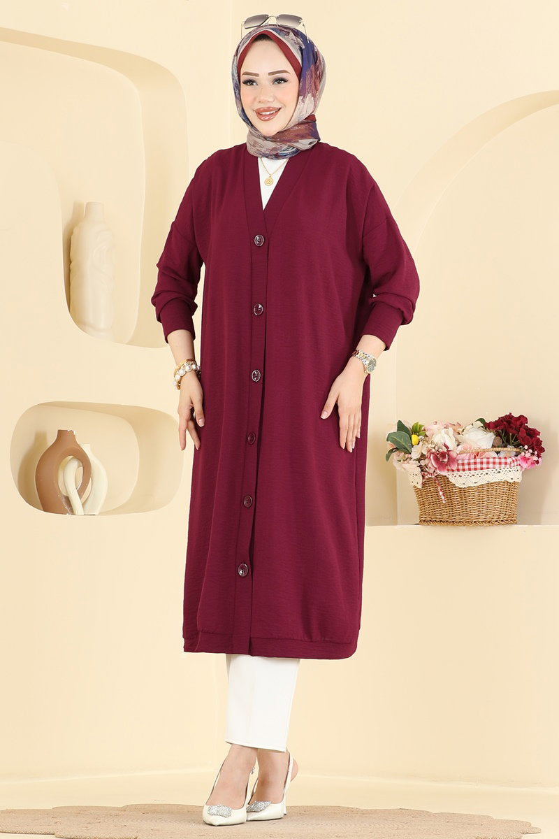 Aerobin Button Cardigan - Burgundy