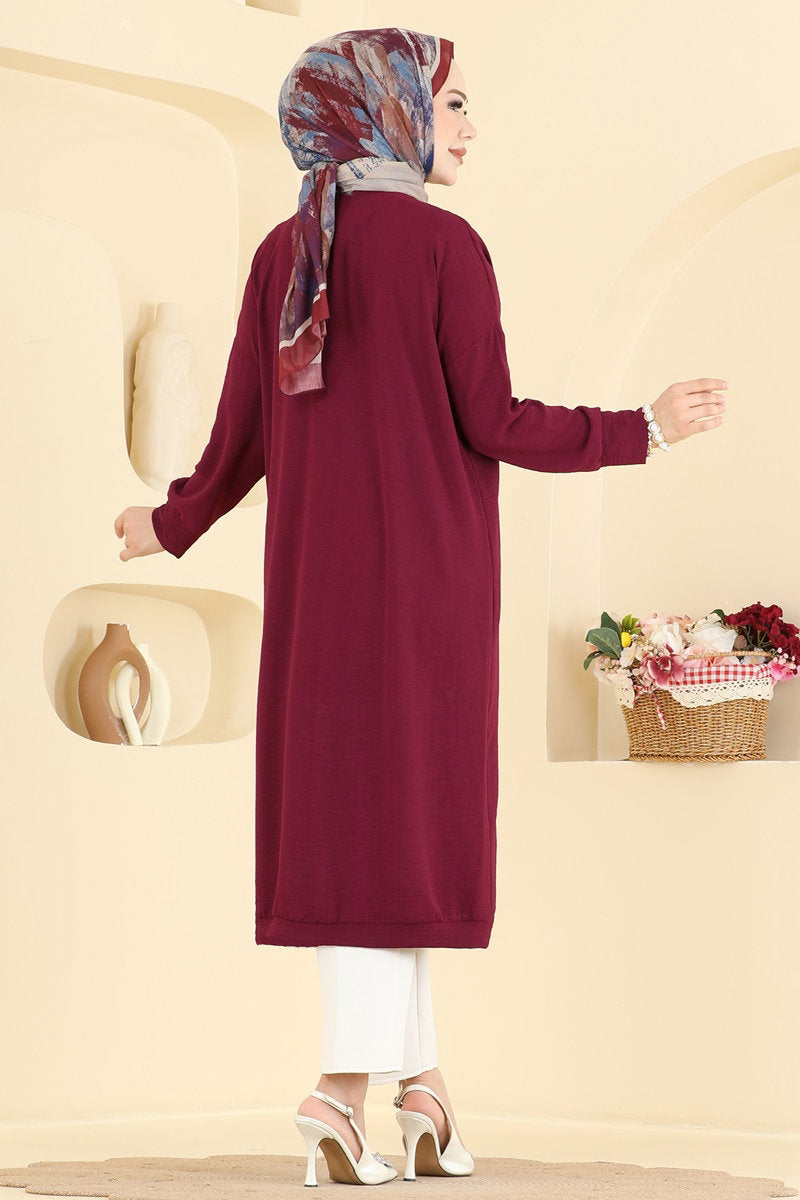 Aerobin Button Cardigan - Burgundy
