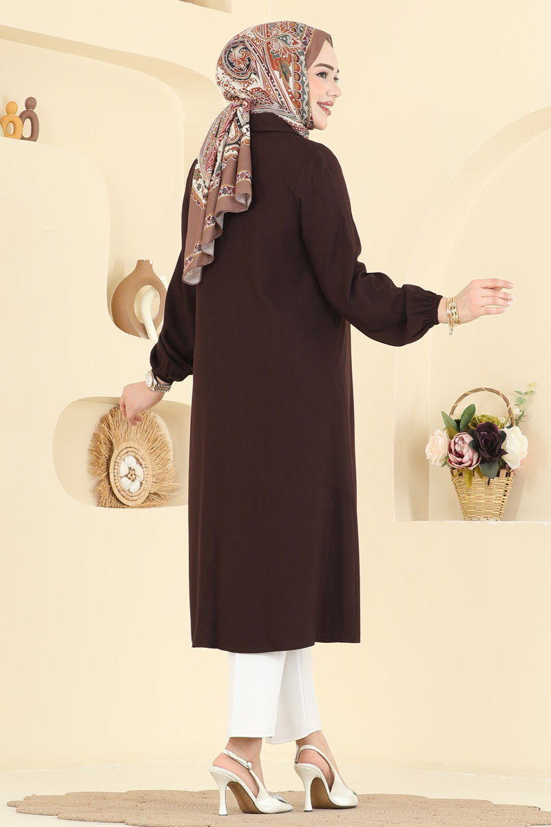 Button-Detail Tunic - Brown