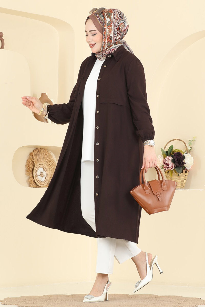 Button-Detail Tunic - Brown