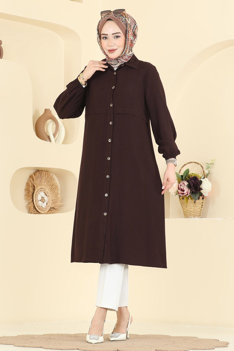 Button-Detail Tunic - Brown
