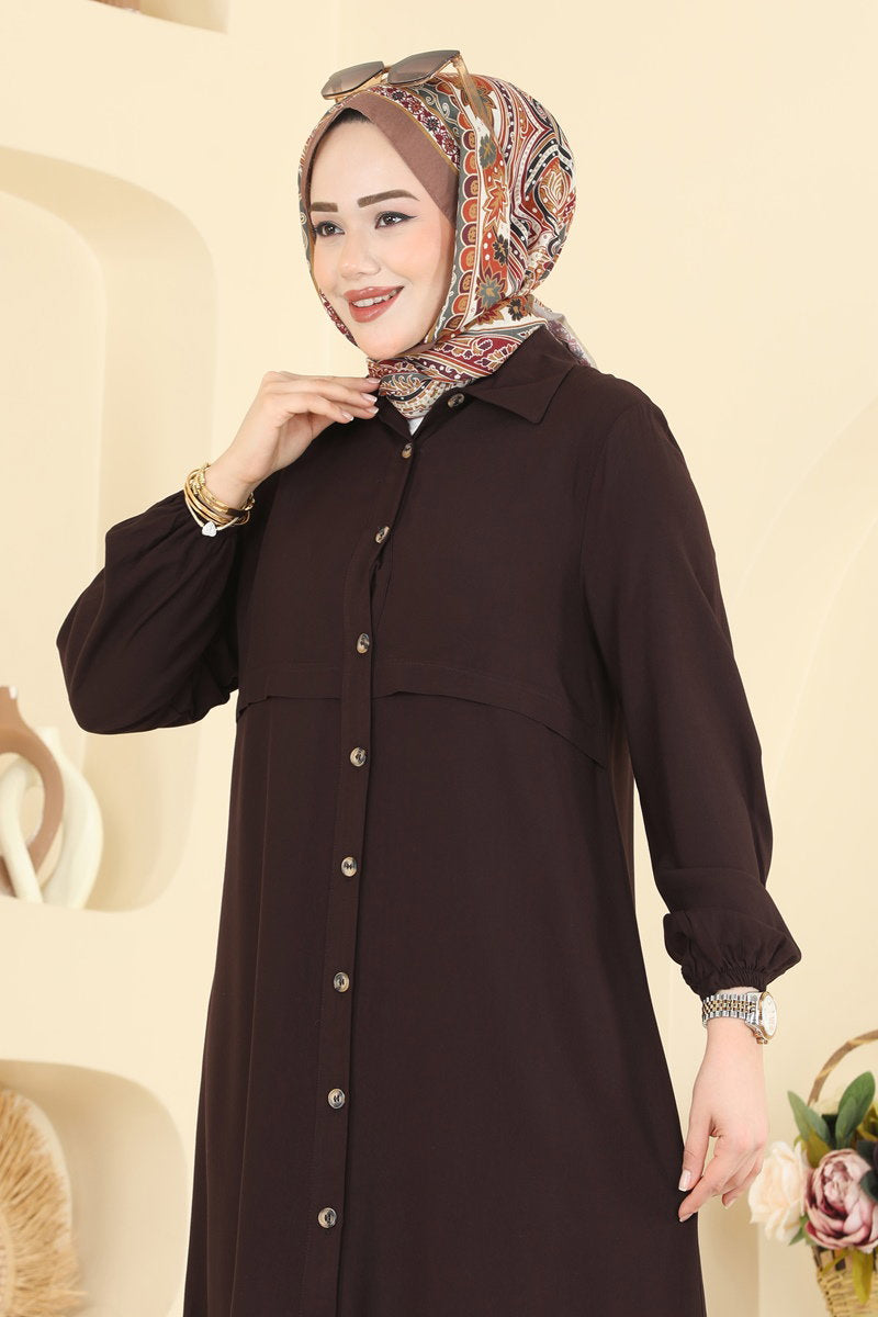 Button-Detail Tunic - Brown
