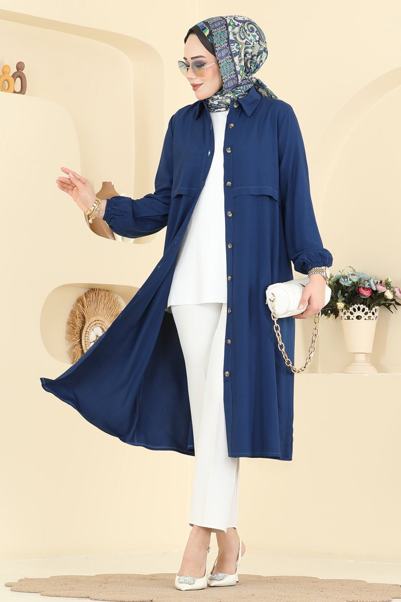 Button-Detail Tunic - Dark Indigo
