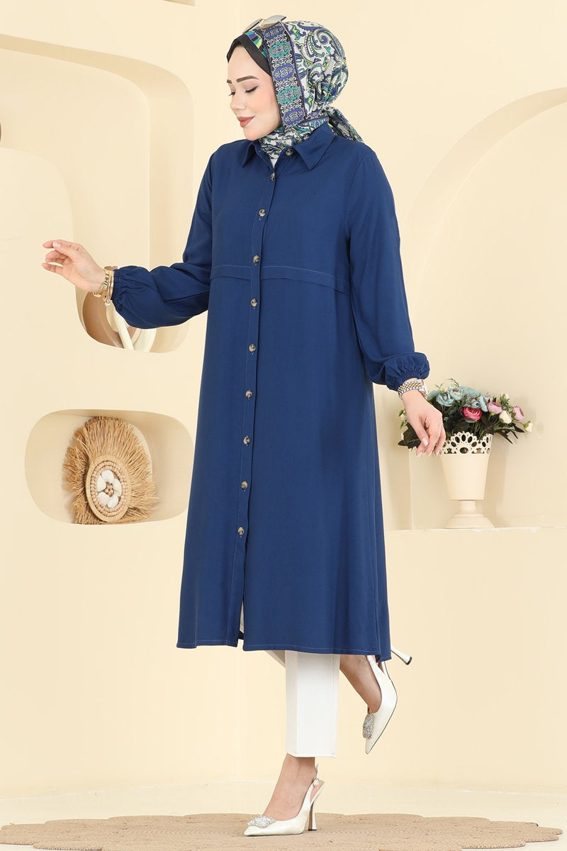 Button-Detail Tunic - Dark Indigo