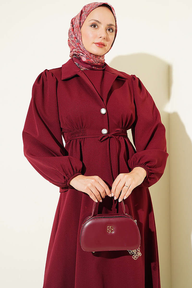 Jacket Set with Button Detail - Burgundy