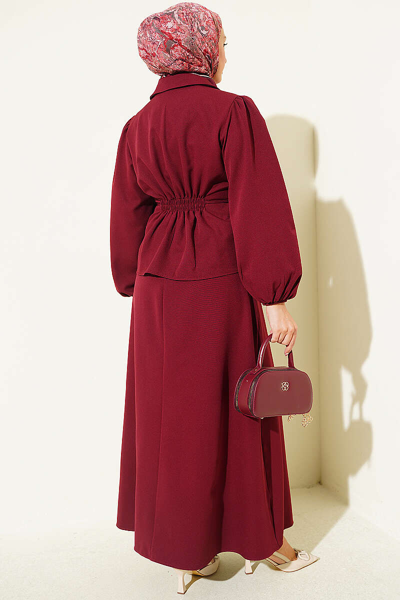 Jacket Set with Button Detail - Burgundy