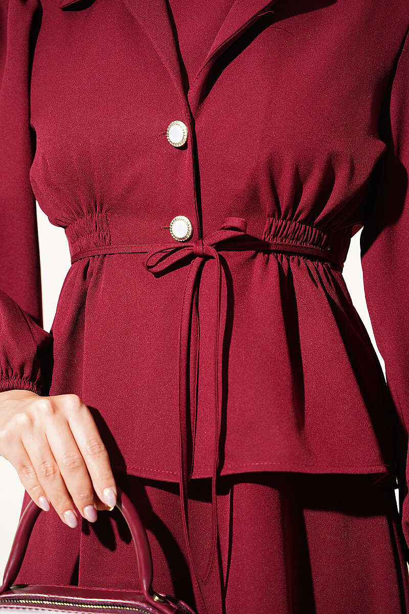 Jacket Set with Button Detail - Burgundy