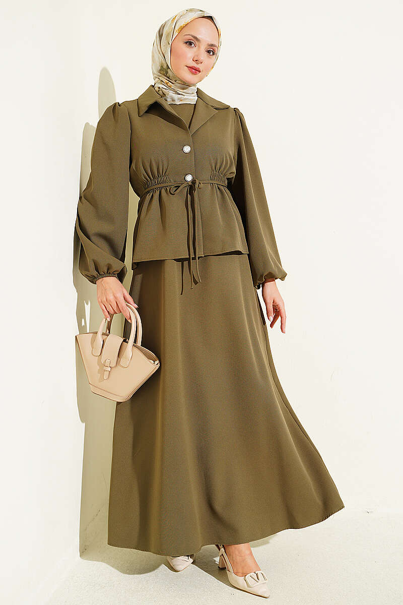 Jacket Set with Button Detail - Khaki