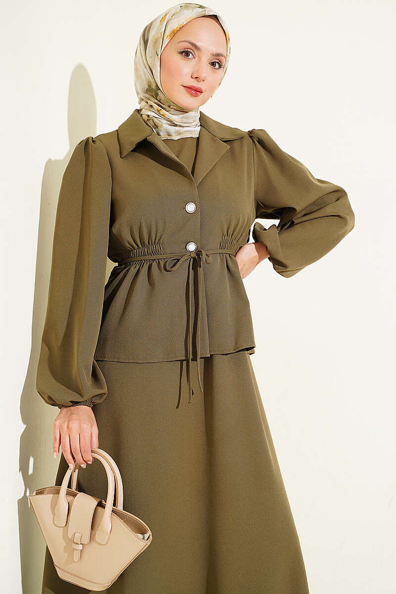 Jacket Set with Button Detail - Khaki