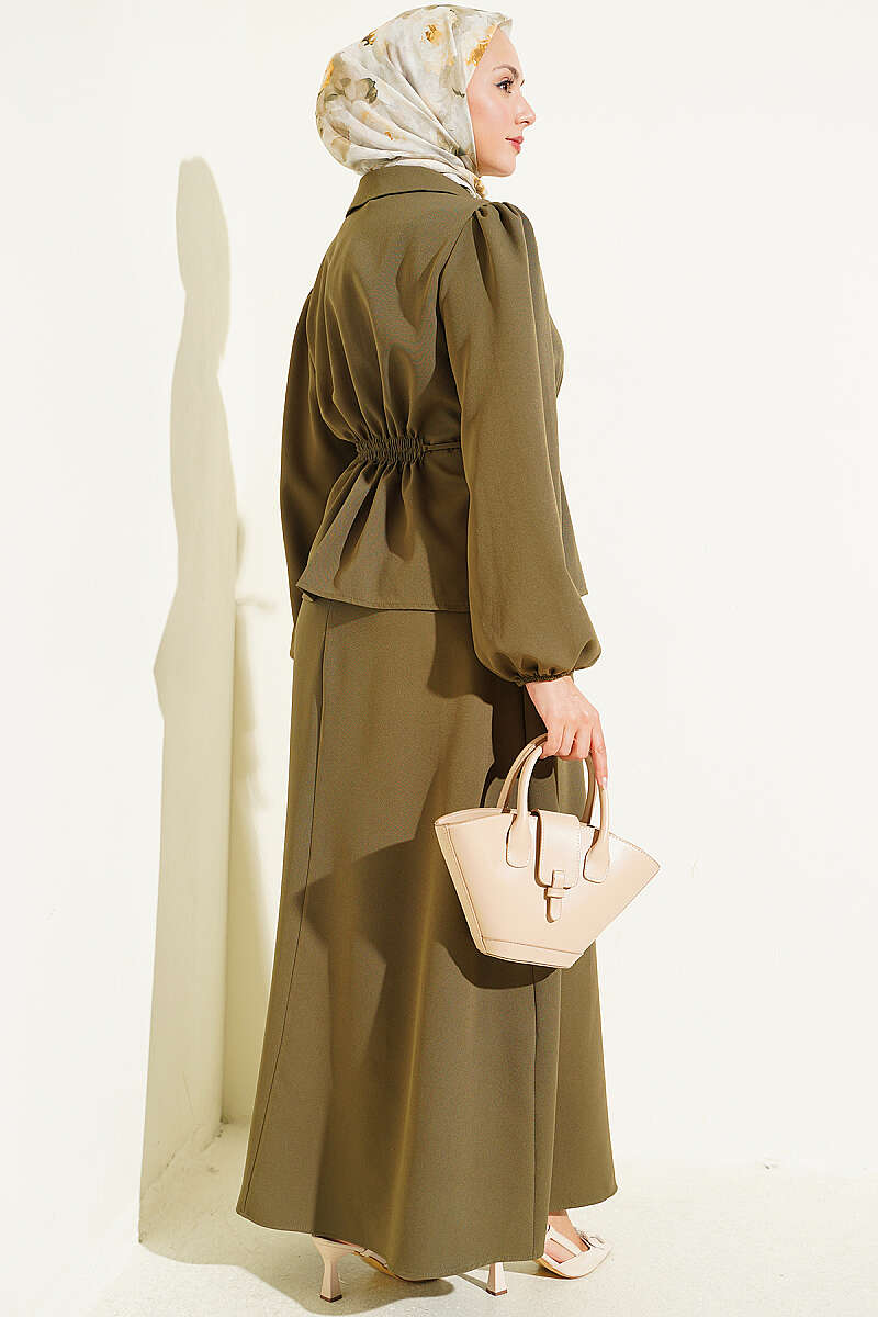 Jacket Set with Button Detail - Khaki