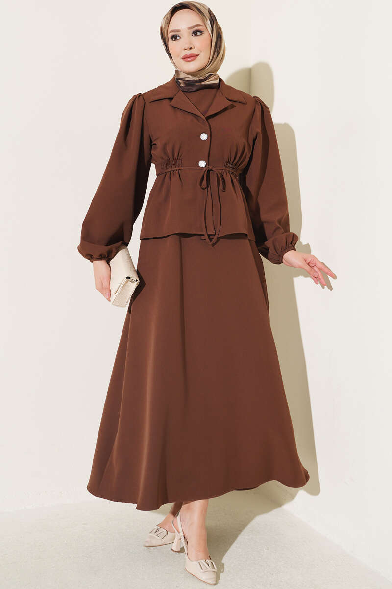 Jacket Set with Button Detail - Chestnut