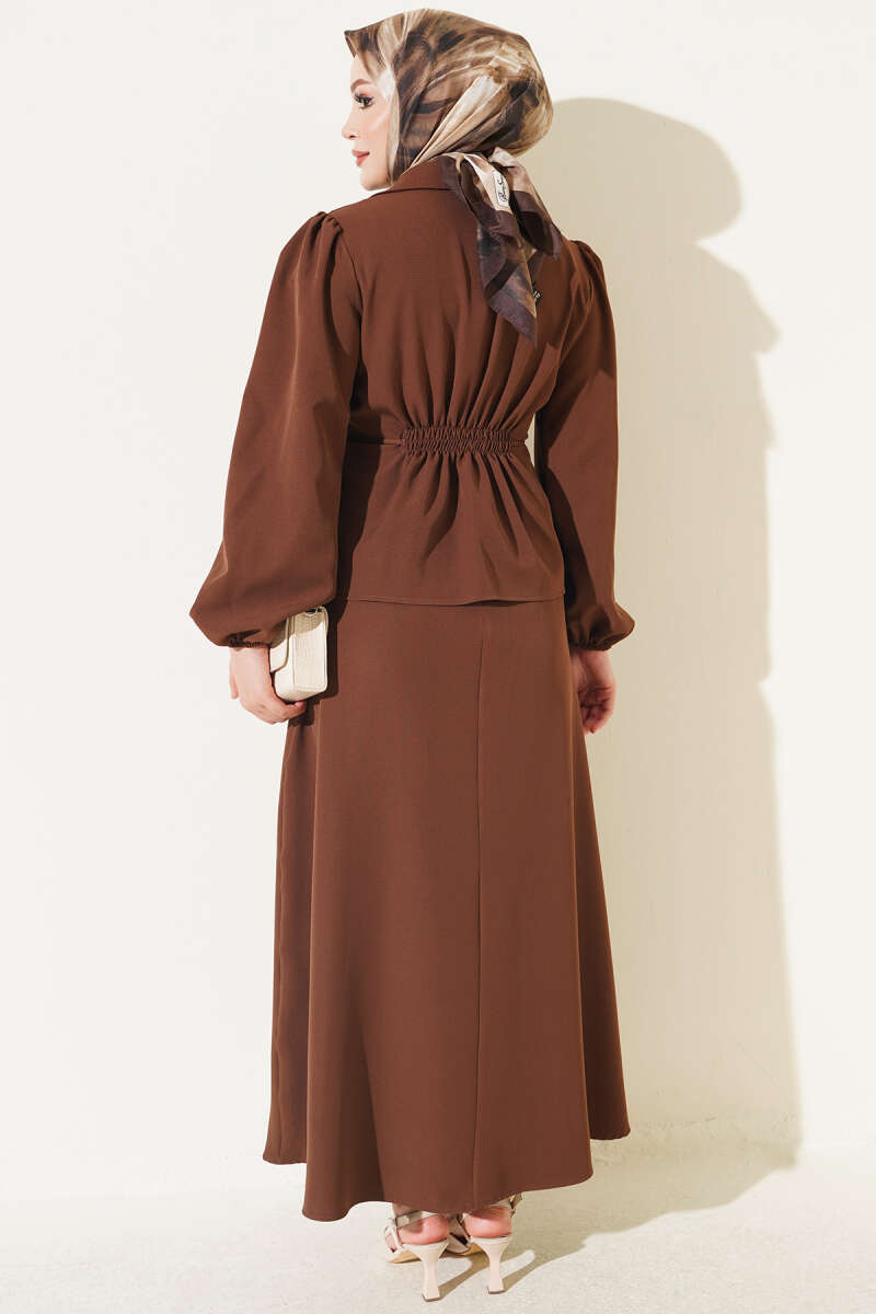 Jacket Set with Button Detail - Chestnut