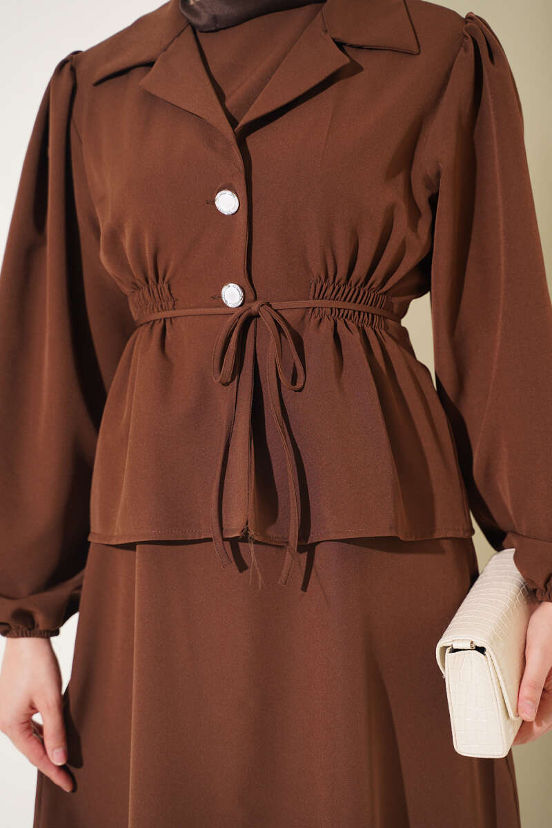 Jacket Set with Button Detail - Chestnut