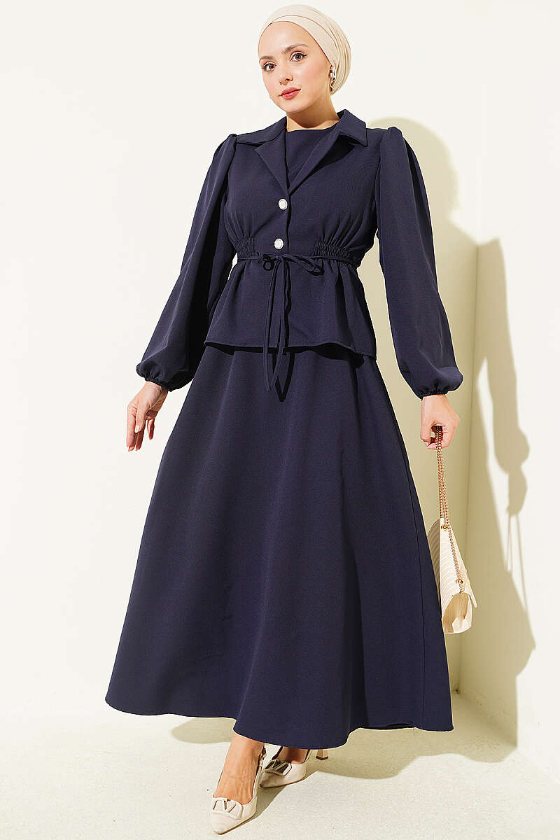 Jacket Set with Button Detail - Navy