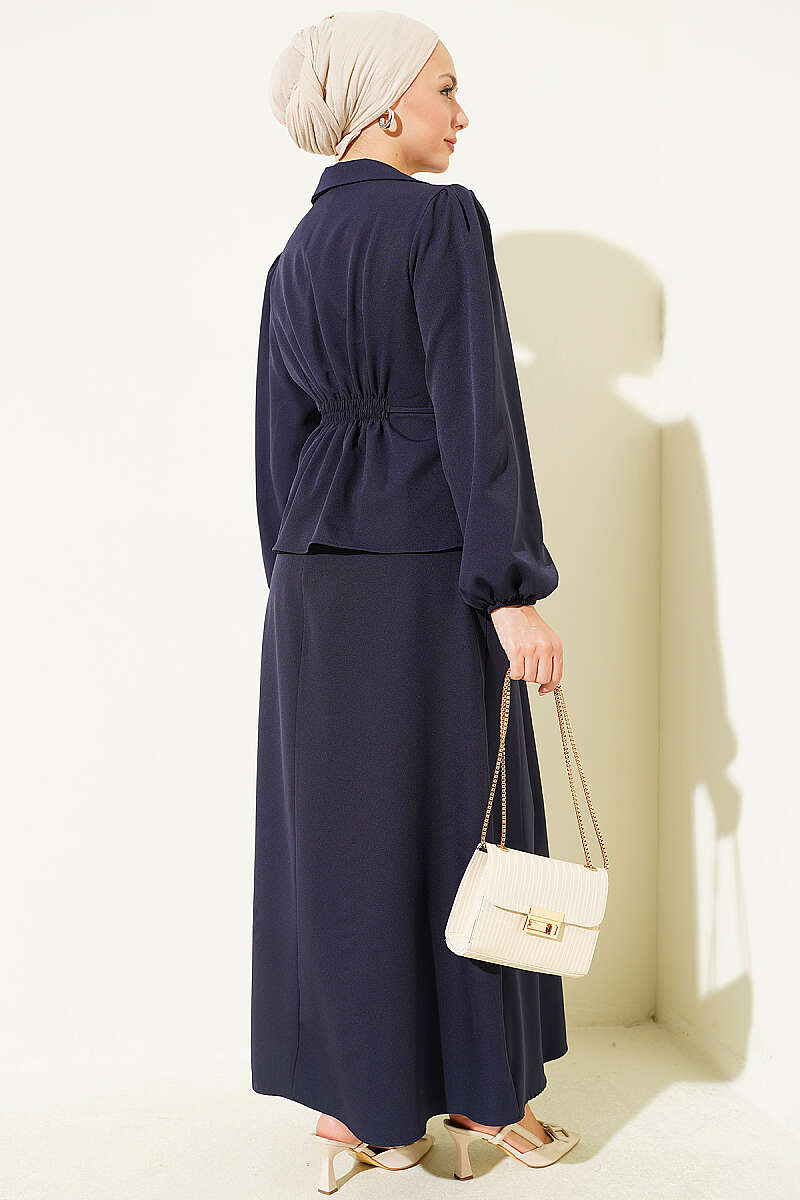 Jacket Set with Button Detail - Navy