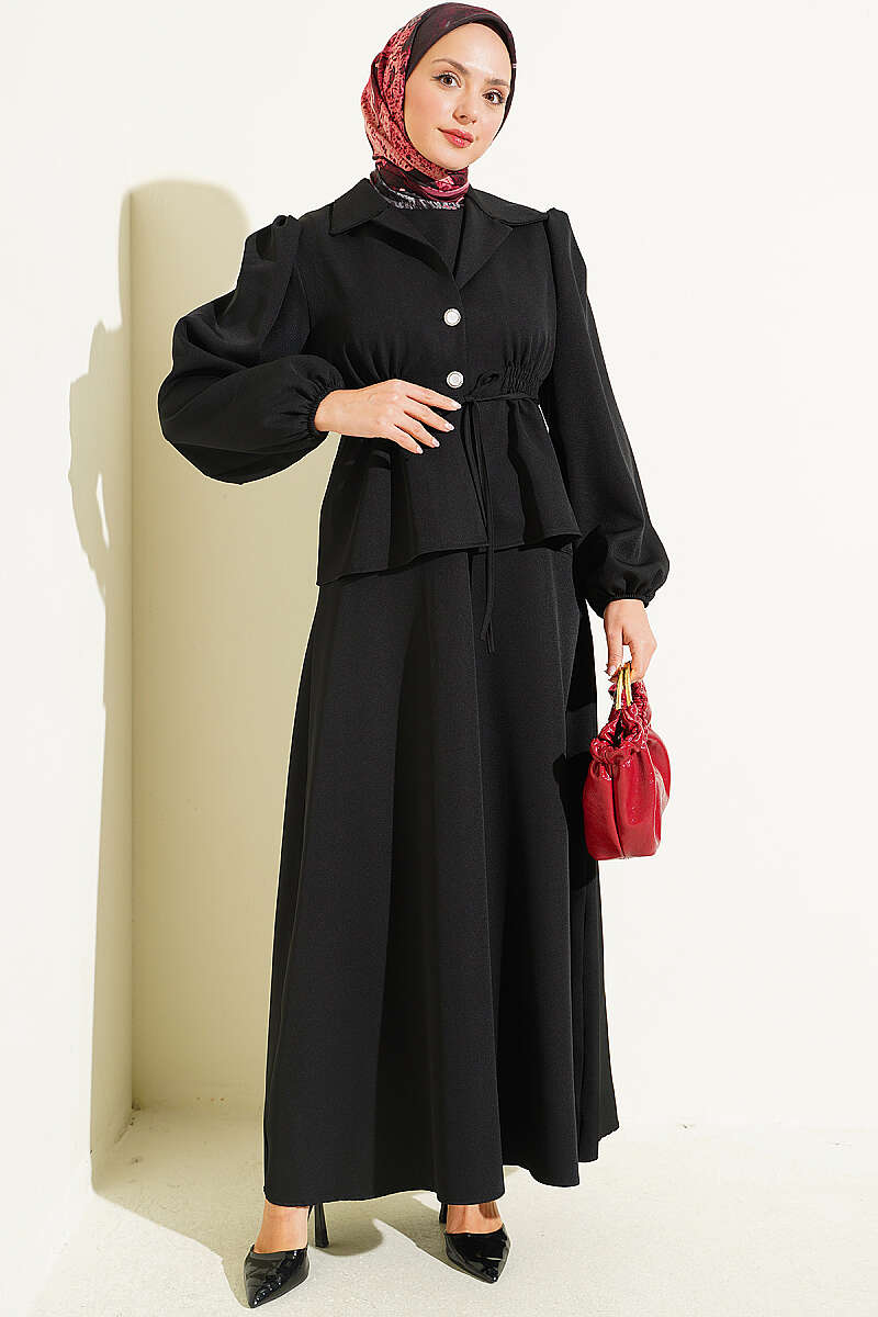 Jacket Set with Button Detail - Black