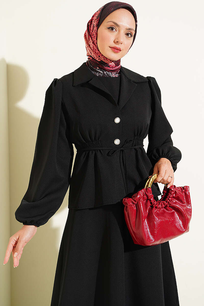 Jacket Set with Button Detail - Black
