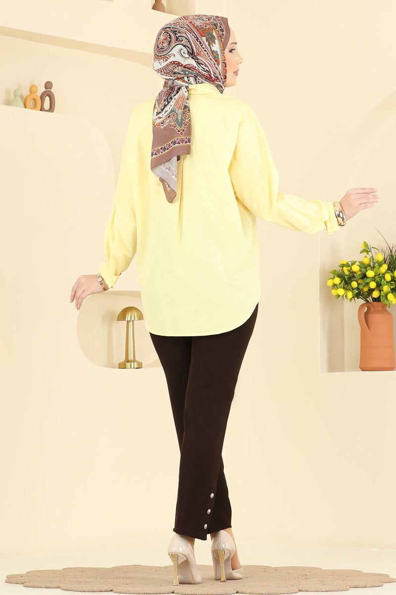 Button-Detail Double Knit Trousers - Brown