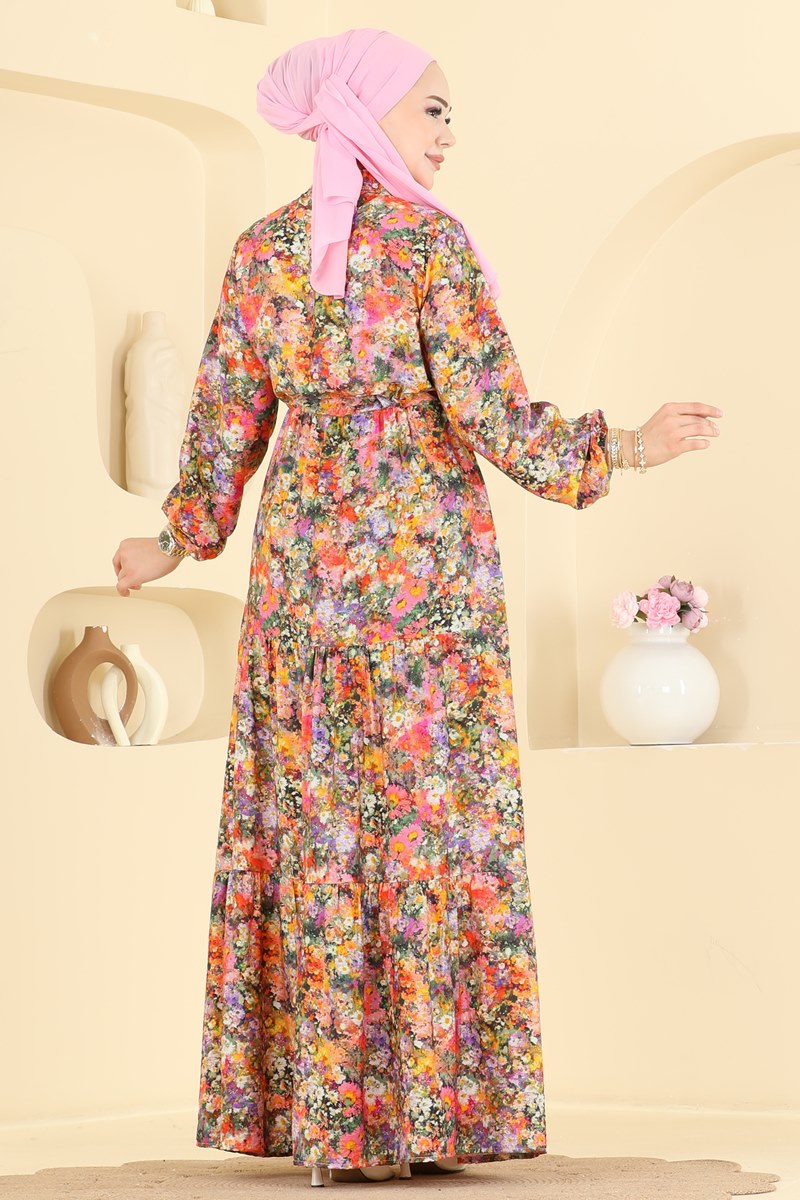 Viscose Button Dress - Orange